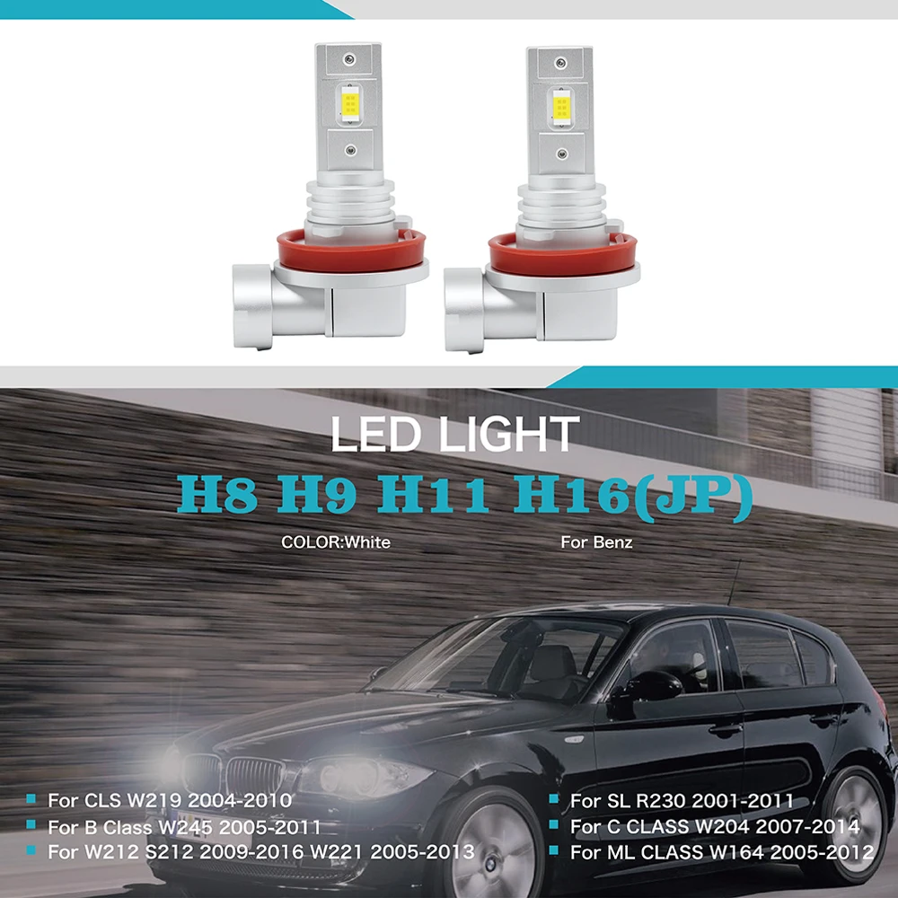 2Pcs/Set SUNKIA Car LED Fog Lamp Auto Headlight Bulb H11 H8 H9 H16JP For Benz W212 S212 W221 W204 W164 R230 W245 W219