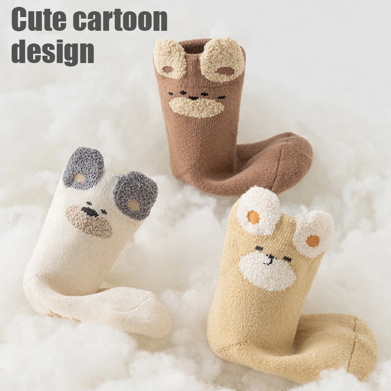 3/5 Paar warme, rutschfeste Babysocken mit Cartoon-Motiv, aus weicher Baumwolle, für Neugeborene, als Hausschuhe, rutschfeste, dickere Socken für Kleinkinder, für den Innenbereich. – Detail 8