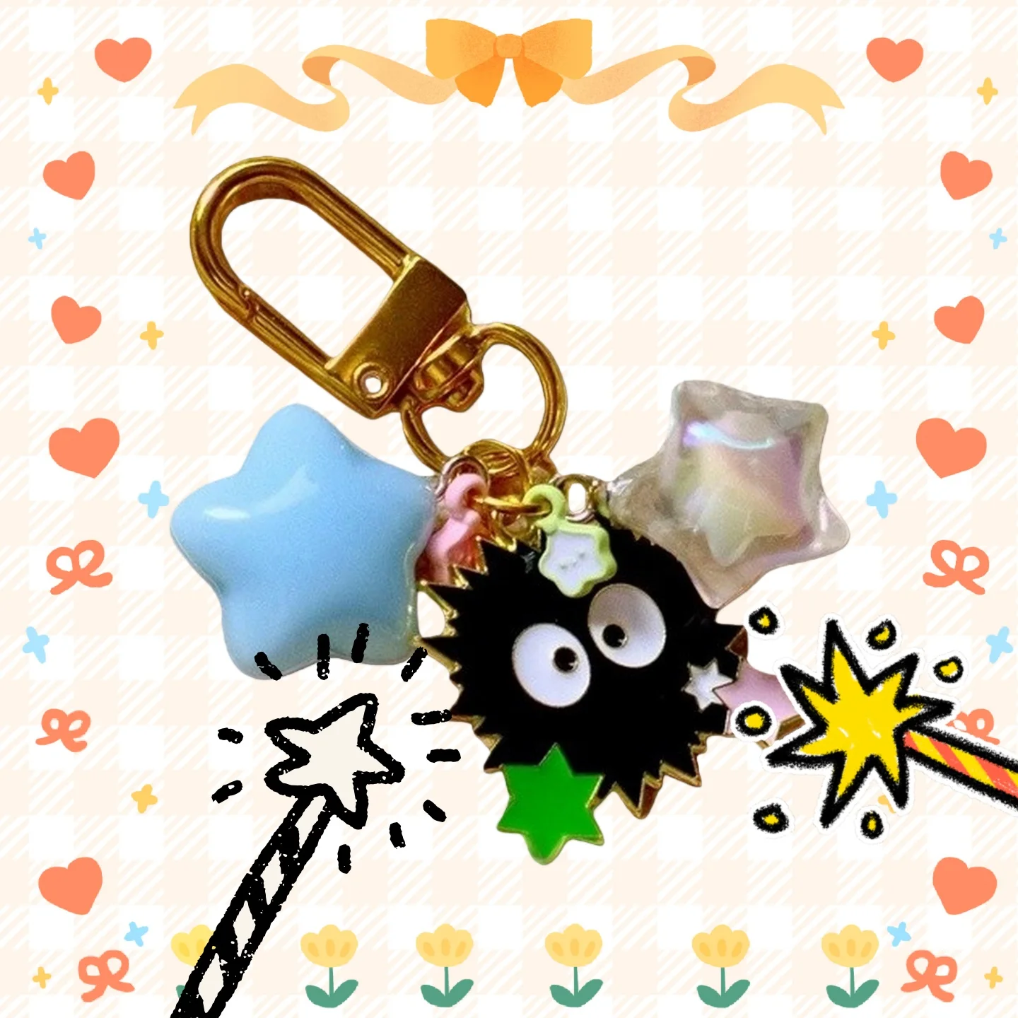 Ruß inspirierte Sprites Kawaii handgemachte Tasche Handy Charm Anime, Schlüsselanhänger