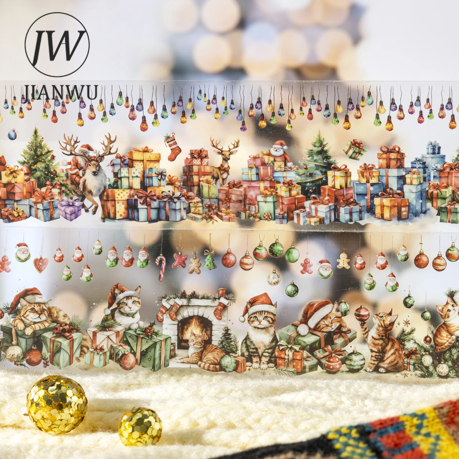 JIANWU 65mm*200cm Christmas Day Series Vintage Tree Light Landscape Material Collage PET Tape Creative DIY Journal Stationery