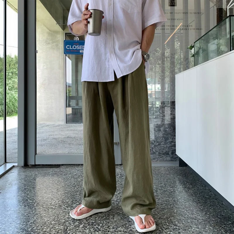 Thin Linen Casual Pants for Men in Summer, Lazy and Versatile Breathable Straight Pants, Loose Drapey Wide-Leg Pants