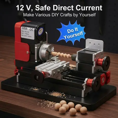 Evrensel Mini Metal Torna Makinesi Motorlu Metal İşleme DIY Aleti Masaüstü Ahşap İşleme Hobi Bilim Eğitimi Model Yapımı için AC 100V~240V (24W Torna)