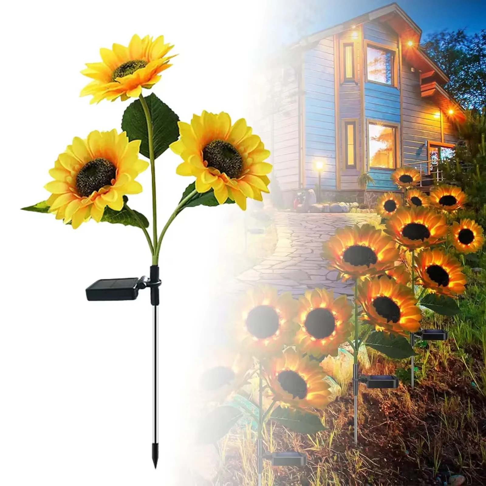 

New Solar Sunflower Lawn Light 3 Heads Outdoor LED Simulation Flower Lamp Patio Pathway Villa Garden Decoration