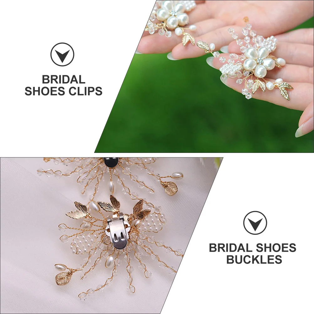 

2 Pcs Shoes Clips Decorative Crystal Decorative Shoes Buckles Pearl Alloy Wedding Accessories Shoe Buckles for Flats S