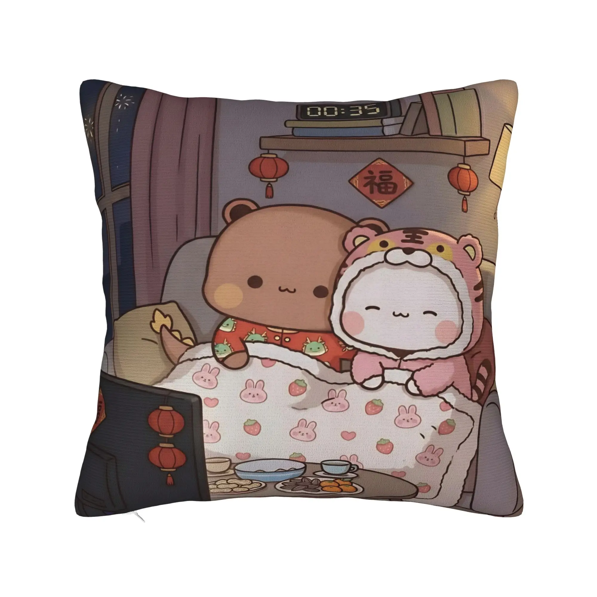 Bear And Panda Bubu Dudu Pillow Case  Graphic Pillow Cover Retro Trendy Cushion Cover For Living Room Bed Chair