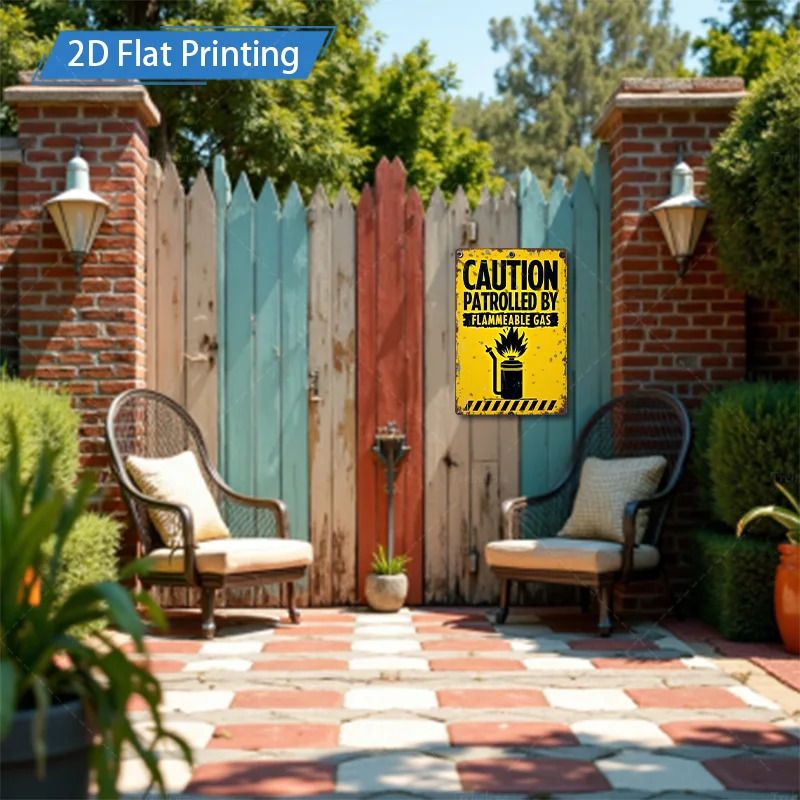 [2D FLAT] علامة معدنية مكونة من قطعة واحدة، علامة تحذير ريفية مقاس 8 × 12 بوصة تم دورها بواسطة فن معدني يعمل بالغاز القابل للاشتعال