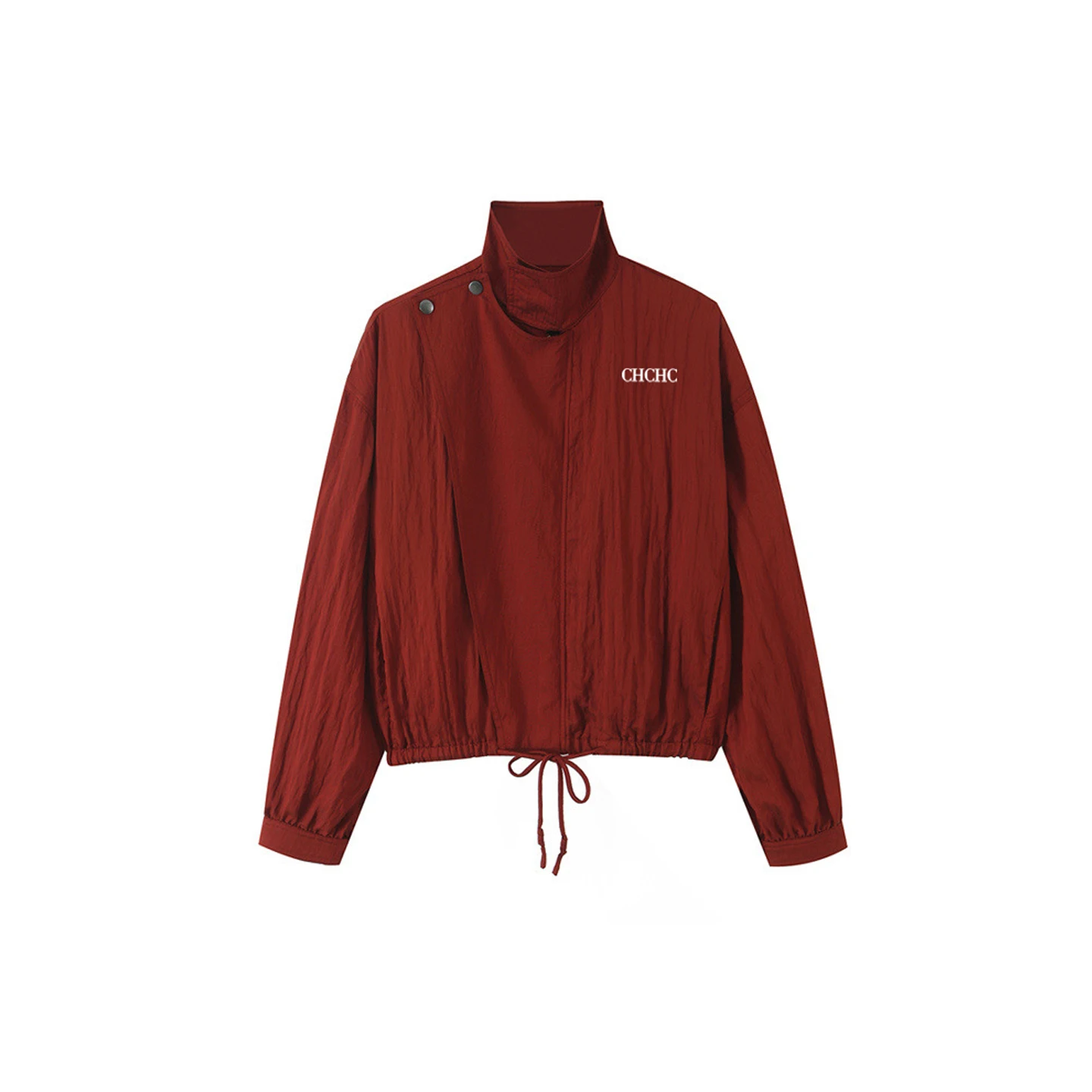 CH Damen Zweiteiliges Outfit mit Stehkragen, Kurzer Jacke mit Kordelzug, Weit geschnittene Hose mit Gürtel, Buchstabendruck, Lässiger Sportanzug – Detail 3
