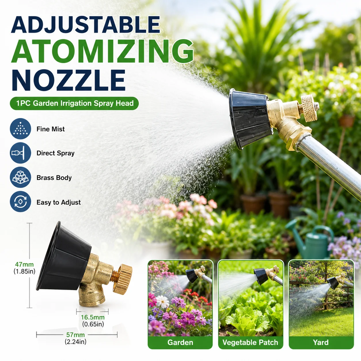 1pc Adjustable Atomizing Nozzle M14 Copper Irrigation Misting Sprayer for Garden Agriculture Greenhouse