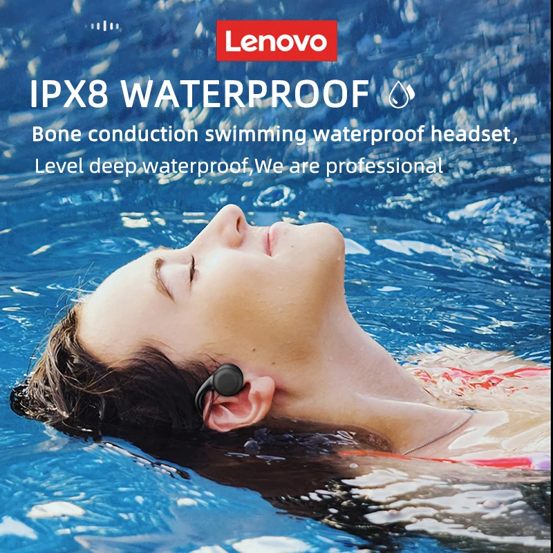 เดิม Lenovo X5 Ture Bone Conduction หูฟัง TWS IPX8กันน้ำหูฟังไร้สายบลูทูธชุดหูฟังสเตอริโอ Hifi