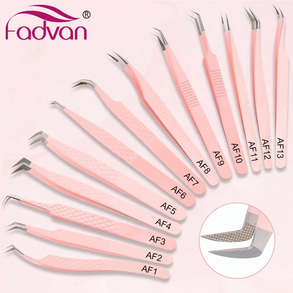 FADVAN 1 pièces pince à épiler à pointe de fibres pour Extension de cils anti-dérapant rose acier inoxydable outils de maquillage précis