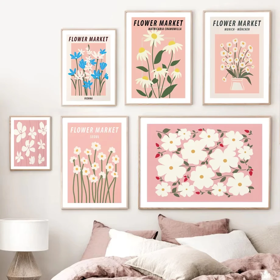 Abstract Flower Market Rose Daisy Flower Wall Art Oil Painting Nordic Aesthetics Poster Print Living Room Decoration Picture