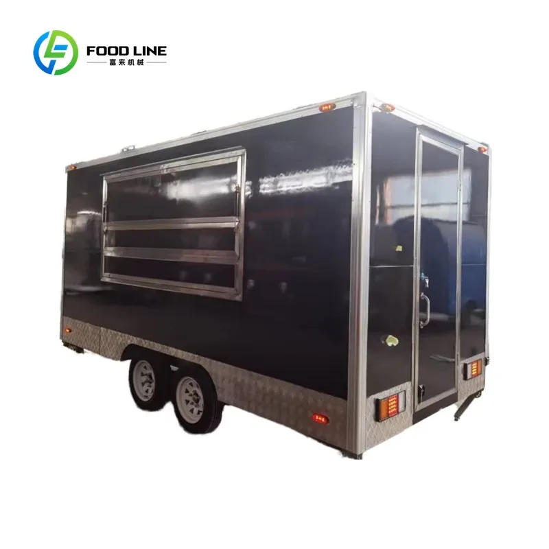 Maßgefertigter Schwarzer Quadratischer Food-Trailer mit Vollständiger Küchenausstattung - Chinesischer Pizza-BBQ-Kaffee-Hotdog-Catering-Wagen zum Verkauf