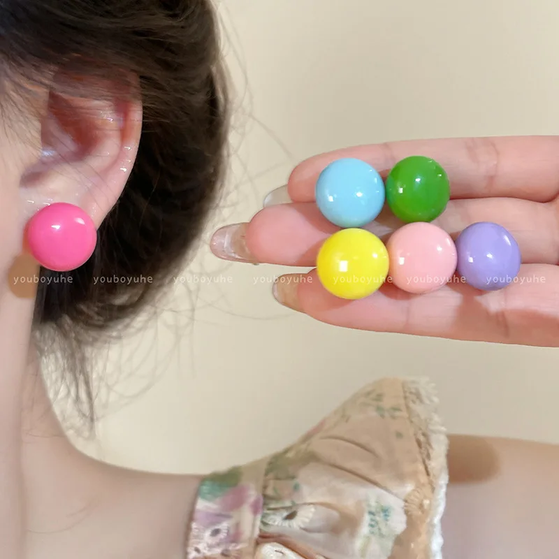 Candy Rainbow Bean Stud Earrings for Women Dopamine Colored Simple Unique Beautiful Vitality Sweet Daily Vacation Jewelry Gift