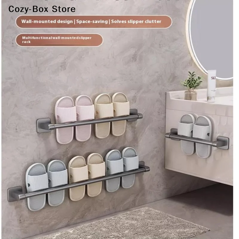 [ZY]Bathroom Storage Rack Towel Rack Organizer Two Layer Punch-Free Towels Holder Bar Wall-Mounted Towel Shelf[ZY]