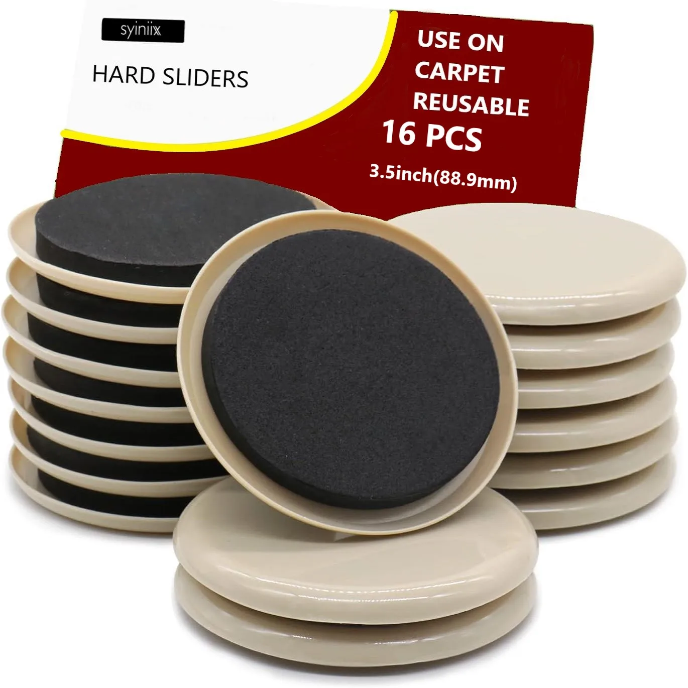 

Furniture Sliders 16pcs 3.5in - Heavy Duty Reusable Round Sliders for Moving Furniture on Carpet, Easily Move Couches/Beds