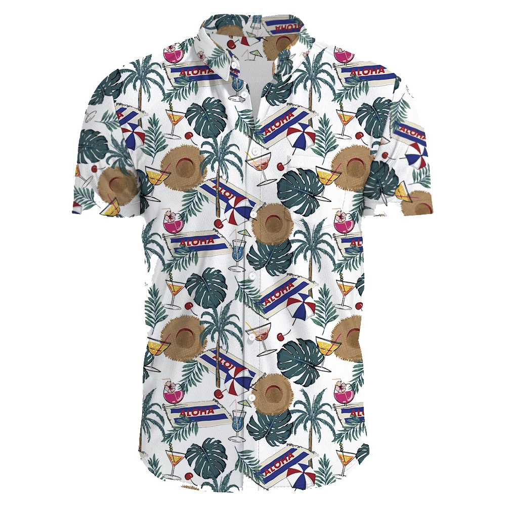 Festive Carnival Short Sleeve Hawaiian Shirt Men Summer Mens Hawaiian Shirts Casual Tropical Plants Print Beach Aloha Shirt Men