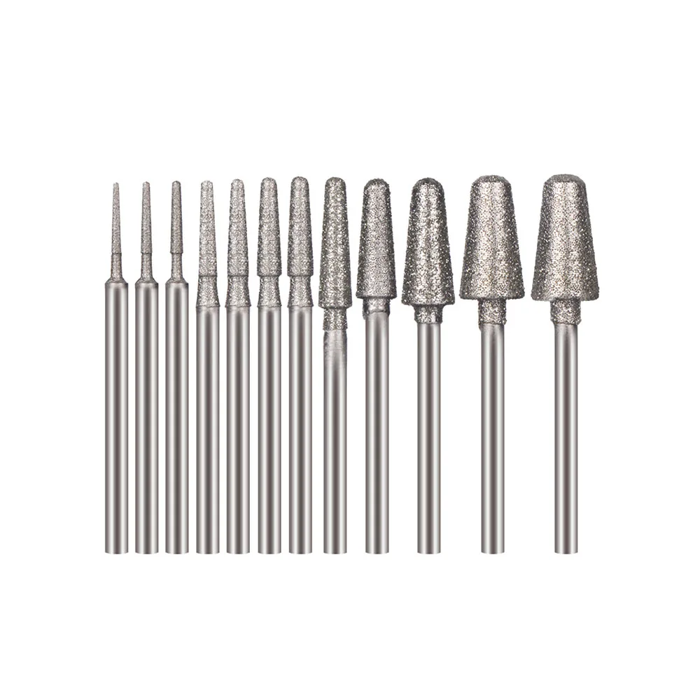 1-10mm Pointed Diamond Grind Needle Head Grinding Burrs Drill Bit 2.35/3mm Shank