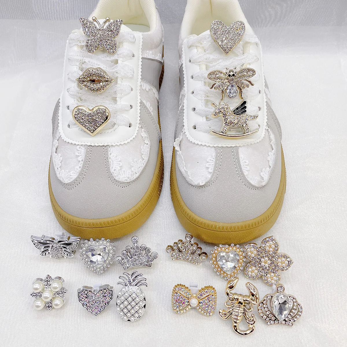 6PCS Bling Rhinestone Sneakers Shoe Laces Charms DIY Accessories Butterfly Flower Shoelaces Buckles Decorations Crown Shoe Clips