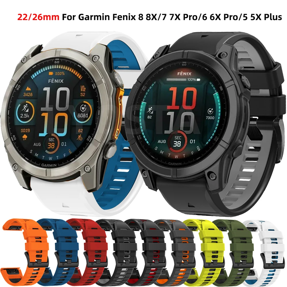 26 22mm Quickfit Silicone Watchband For Garmin Fenix 8 7 7X Pro 47mm 51mm 6X 6 Pro 5 5X Plus Fenix E Enduro 3 Wristband Bracelet