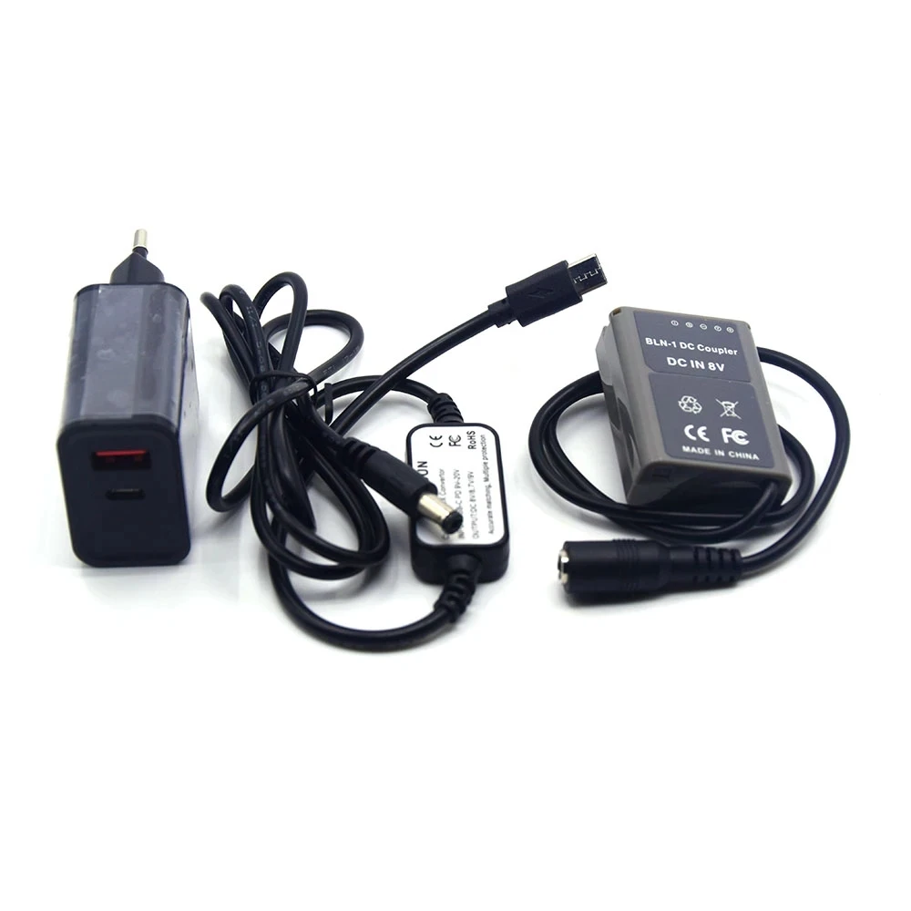 BLN-1 DC Coupler PS-BLN1 Dummy Battery+PD Charger+USB Type C DC Cable for Olympus E-M5 OM-D E-M1 E-P5 Camera