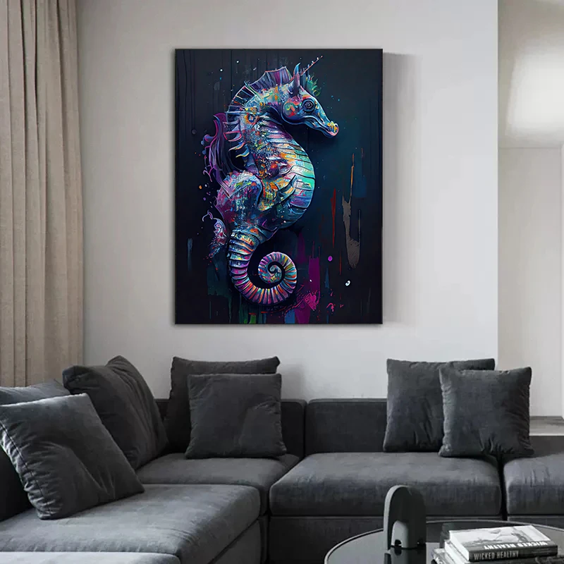 Colorful Ocean Wild Life Shark Seahorse Octopus Turtle Posters Canvas Painting Abstract Animal Wall Art Living Room Home Decor