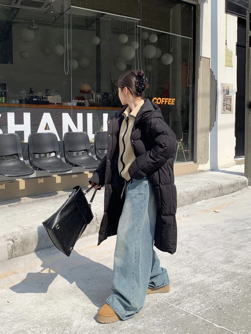 Oversized Long Coat Women Winter Down Cotton Jacket Female Korean Fashion Padded Overcoat Ladies Casual Thick Warm Zipper Coats