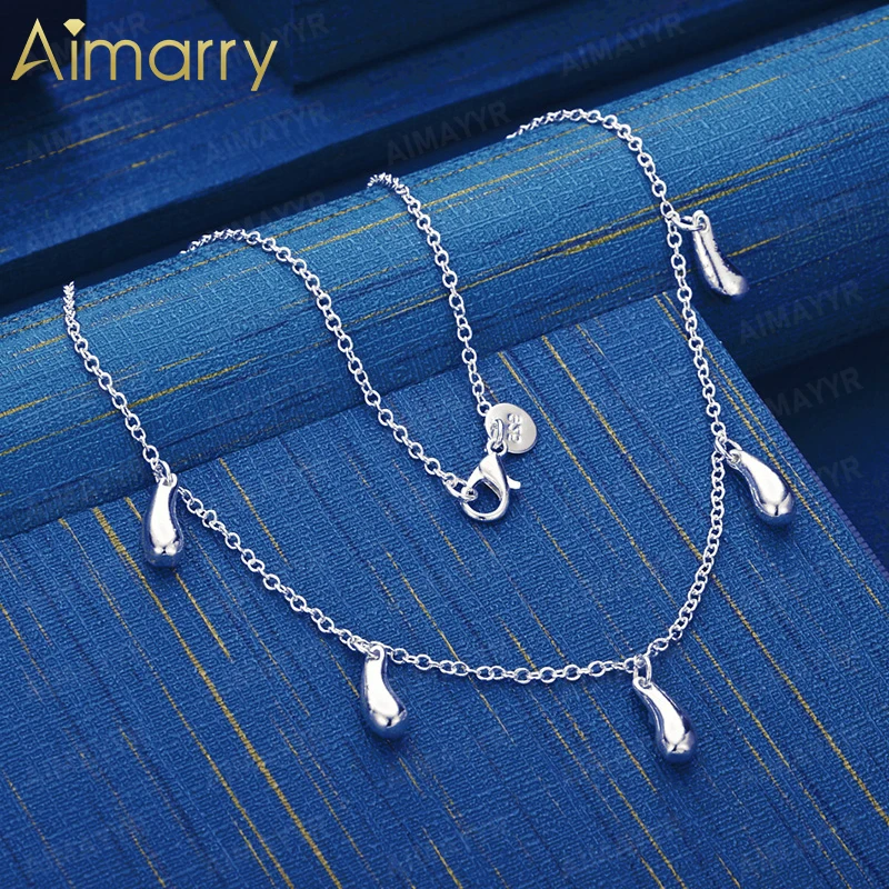 925 Sterling Silver Temperament Small Water Droplet Necklace 18 Inch Women's Party Banquet Engagement Wedding Fashion Jewelry