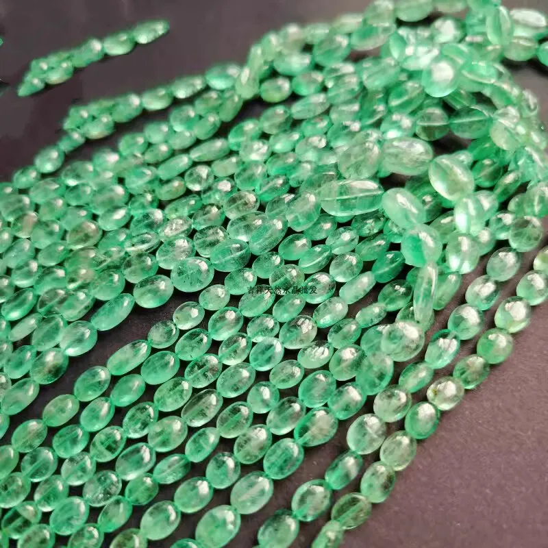 7A Emerald green FLAT OVAL BAROQUE 4-9mm 40cm for making jewelry necklace  FPPJ wholesale loose beads