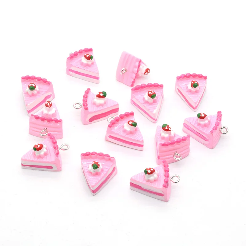 10pcs 3D Mini Strawberry Cake Resin Charms Simulated Triangle Cakes Pendant For Earring DIY Crafts Jewelry Make