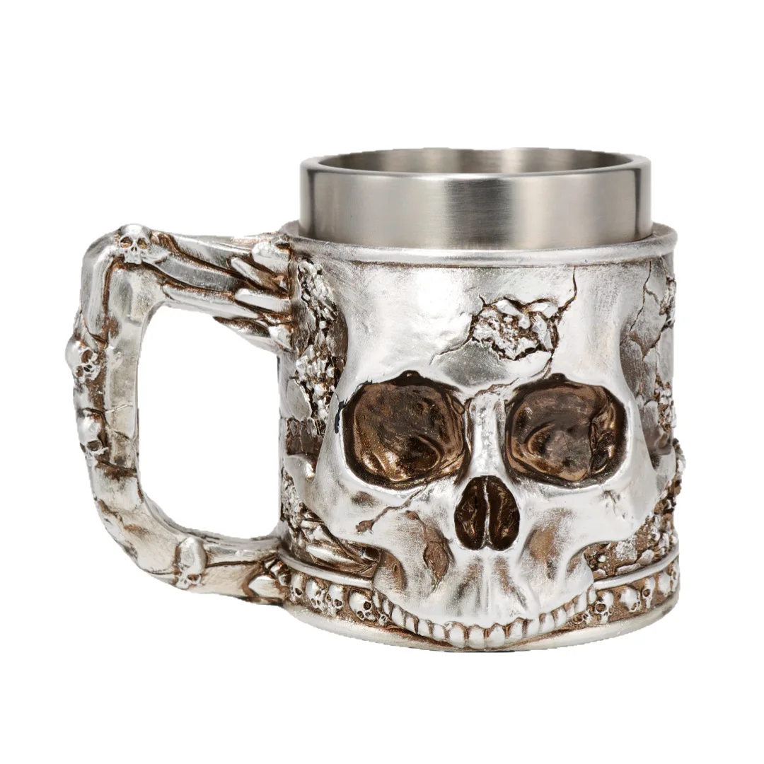 

Viking Skull Mug Ornament Stainless Steel Beer Mug Retro Home Bar Decor Halloween Father's Day Gift