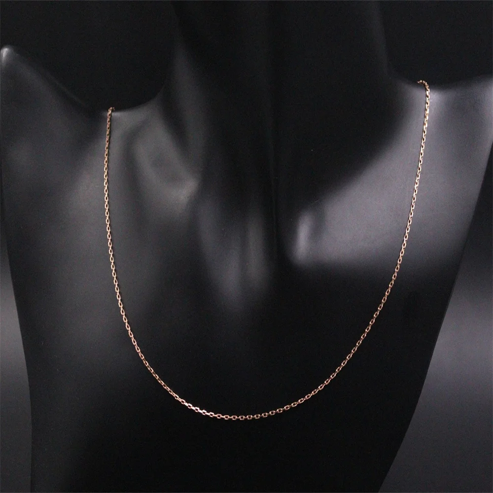 Pure Au750 18K Rose Gold Chain Women Cuboid Cable Link Necklace 2.8-3g 20inch L