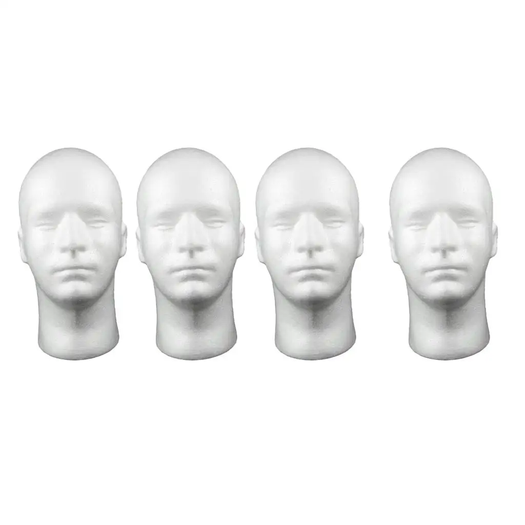 4x Men's Hair Display Mannequin Head Manikin Model for Headwear Headphone White