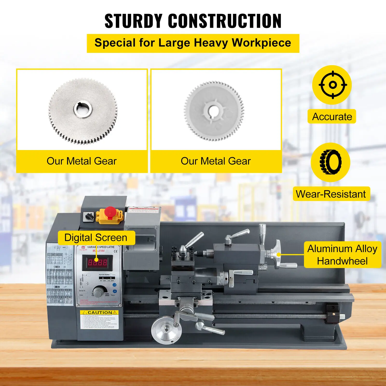 VEVOR Mini Metal Lathe 750W 8 x16 Inch Variable Speed 220V 110V for Precision Counter Face Turning Driling Threading Milling