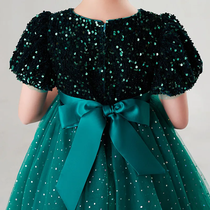 Formal Kids Sequin Dresses for Big Girls Birthday Party Summer Dress Luxury 2022 Elegant Evening Gown Green Red Frock Weddings