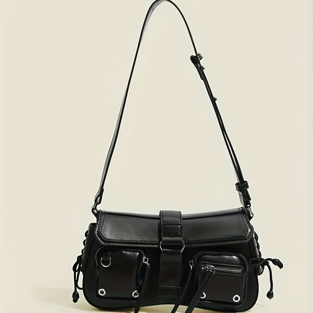

Chic Punk Shoulder Bag | PU Leather Casual Underarm Crossbody | Multi-Pocket Messenger Bag