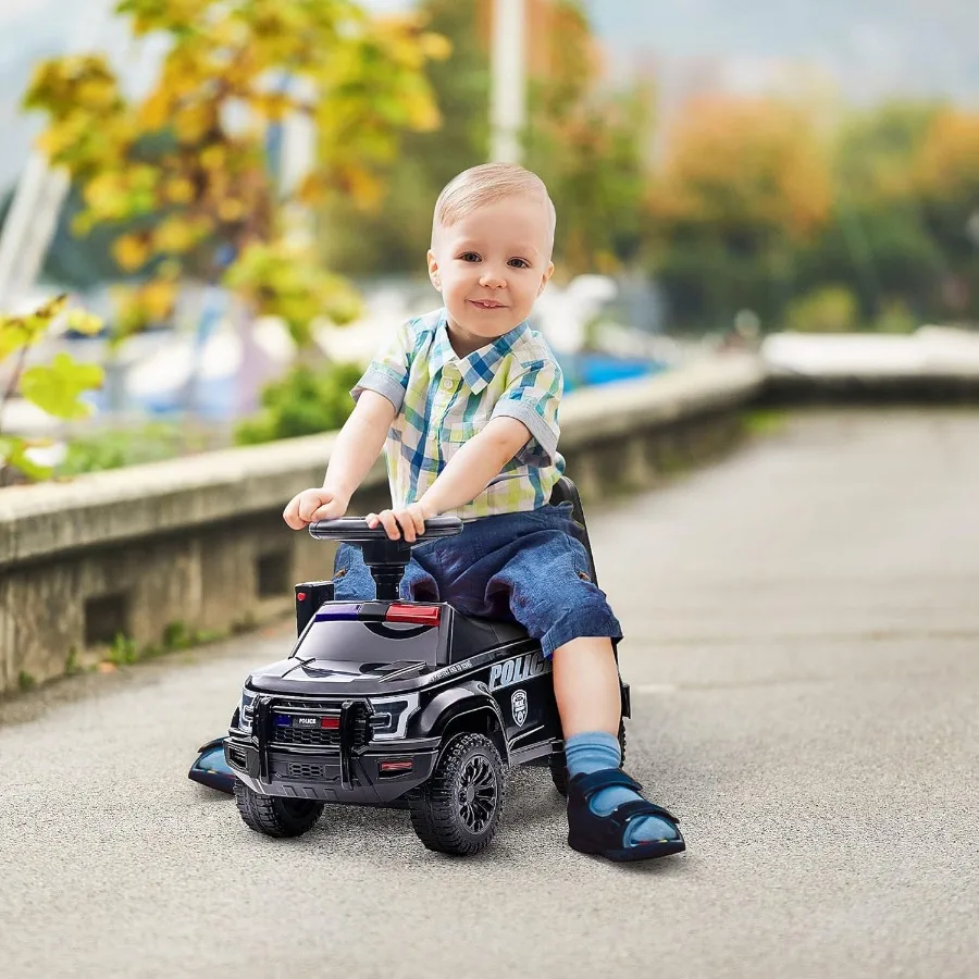 Samochodzik dla dzieci do pchania z działającym systemem PA i klaksonem, w stylu ciężarówki policyjnej, z napędem na stopę, dla chłopców i dziewczynek z Unde