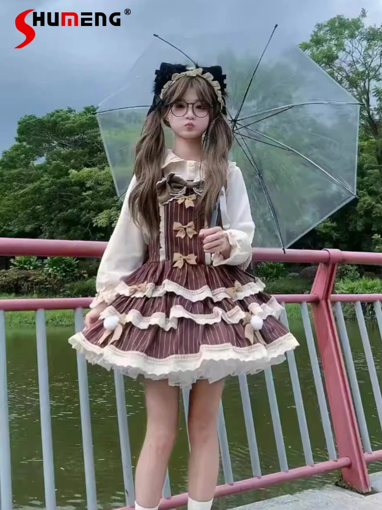 

Japanese Elegant Sweet Girl Versatile Suspender Dress High Waist Bow Lace Splicing Kawaii Lolita Short Dresses Women Summer 2026