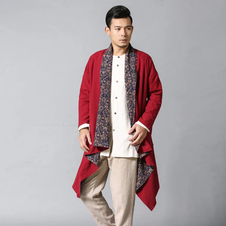 

Cloth Clothing Ethnic Style Men's Clothing Autumn and Winter Coat Double-Sided Floral Cloak Pocket Long Coat