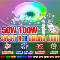 100W RGB LED Smart Ceiling Light Bluetooth Connection APP Remote Control Dimmable Chandelier With Speakers Music Lamp AC100-240V