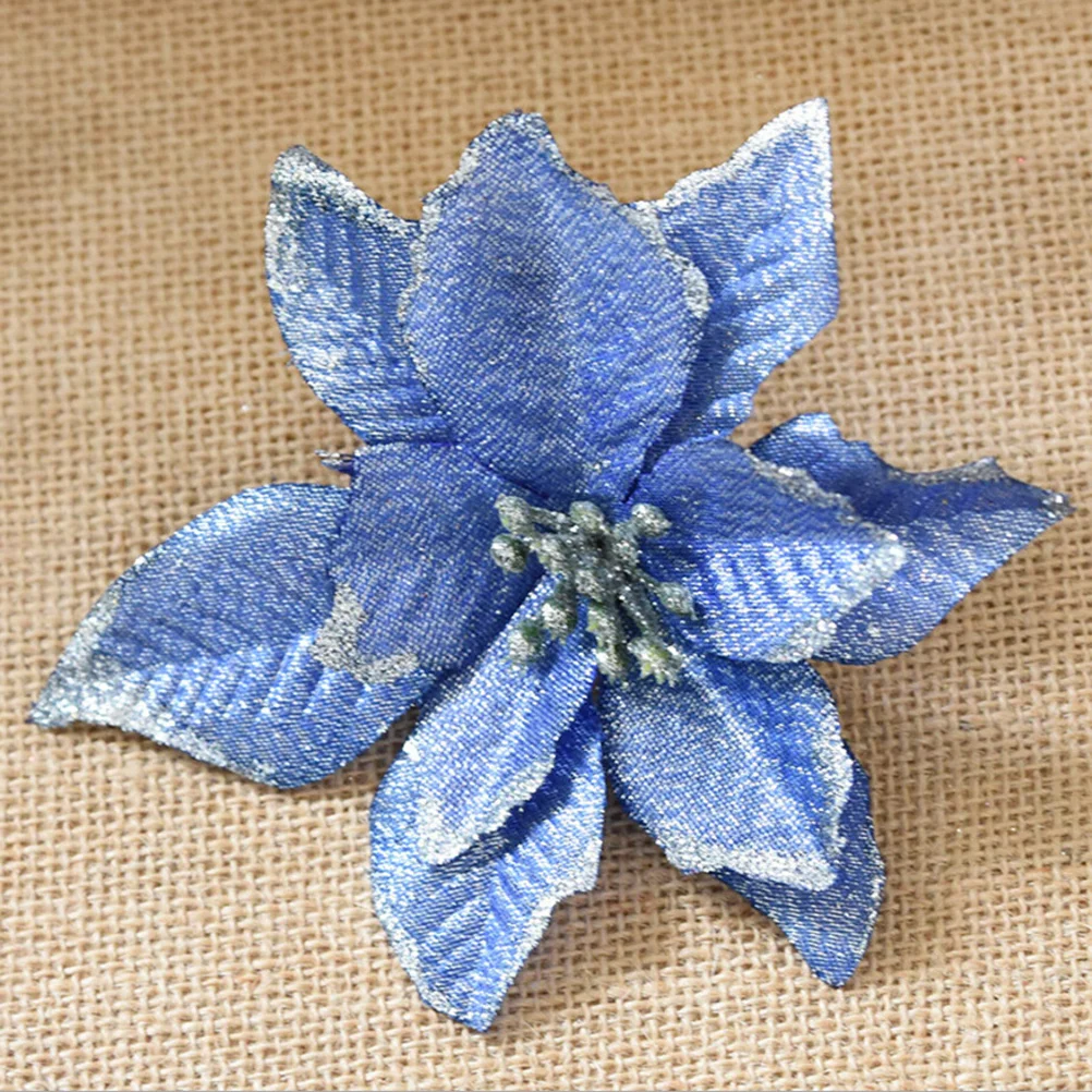 

1 Piece 13Cm Glitter Fake Flower Christmas Decor Artificial Bauble for Tree Wreath Table Blue Shiny Holiday Mansion Display