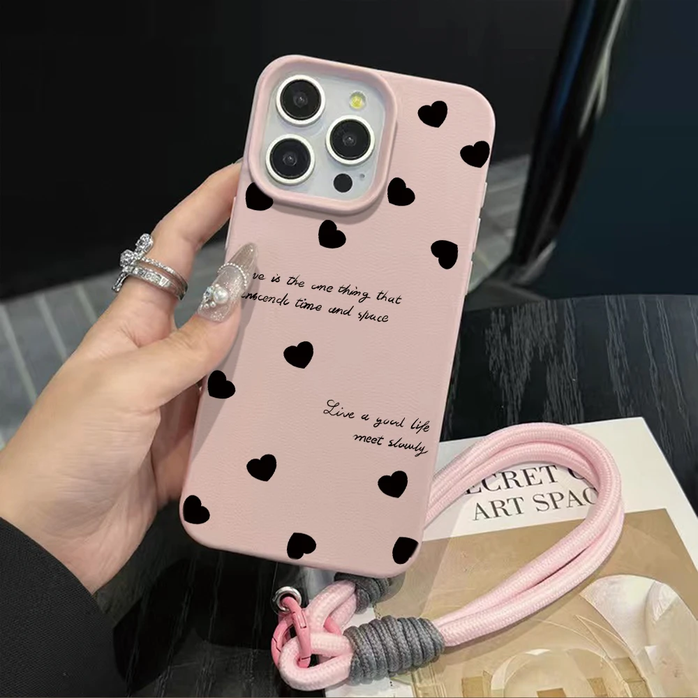 Herz-Minimalistisches INS-Handschlaufen-Kunst-Case für iPhone 13 11 12 Pro Max iPhone 15 17 14 16 XR 7 Plus Hüllen mit Lanyard Funda – Detail 6