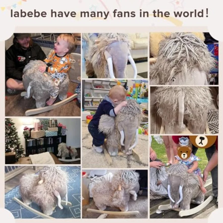 Cheval à bascule en peluche, bascule de mammouth, jouet à bascule en peluche pour enfant de 1 à 3 ans, jouet pour enfant en bois, Animal à bascule pour Infa