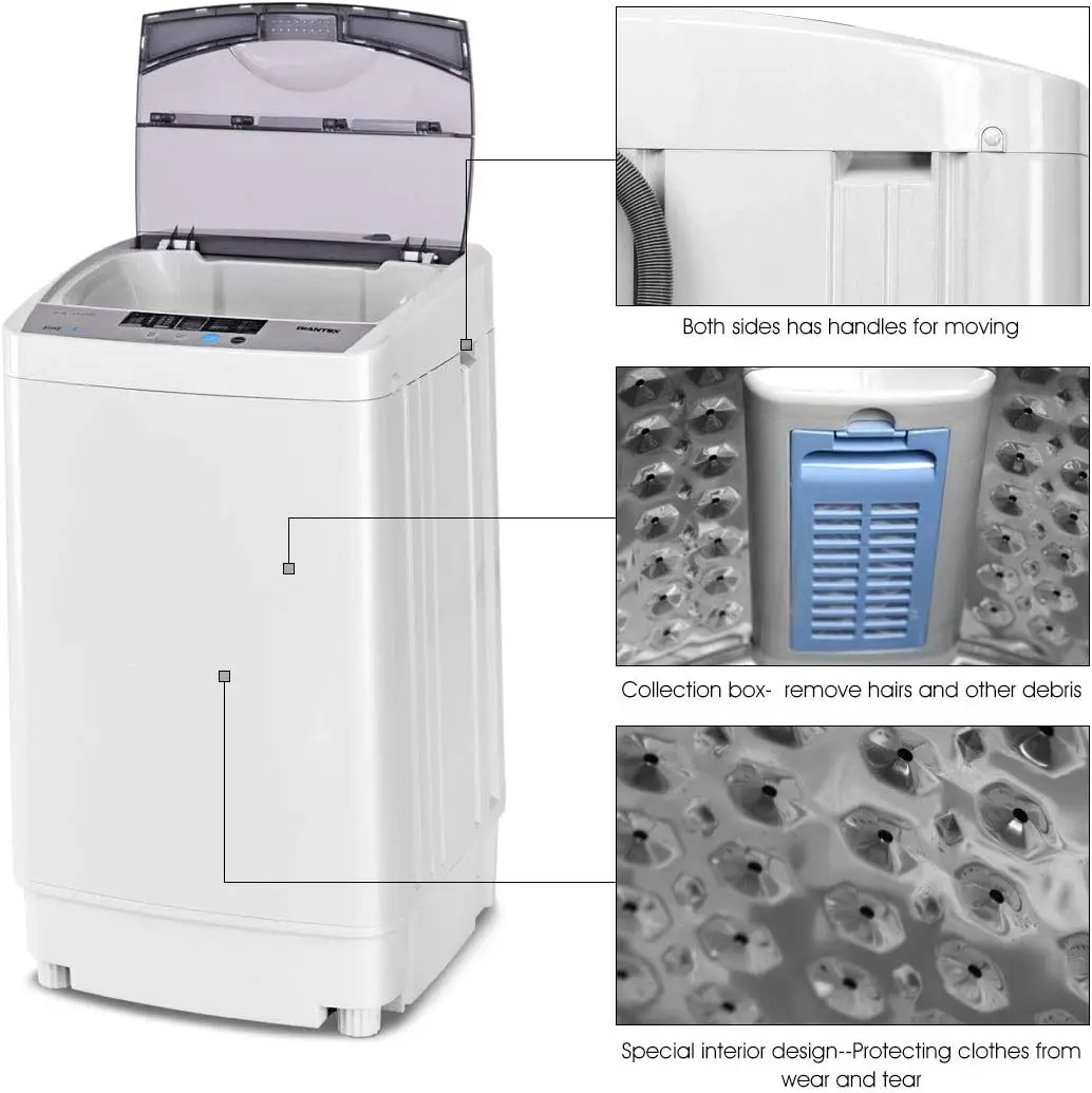 Lavadora automática compacta y portátil, dispositivo giratorio con bomba de drenaje, 10 programas, 8 niveles de agua, 1,34 Cu.ft