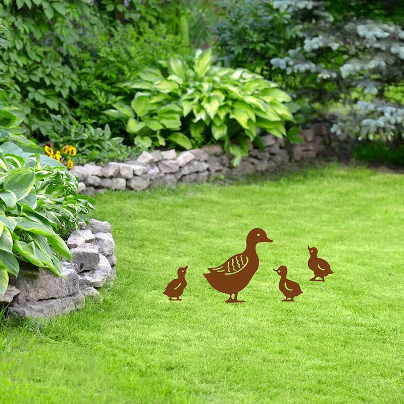 Black Duck Silhouette Garden Statues For Yard Outdoor Lawn Patios Garden Decoration Duck Metal Stake Decorative Garden Stakes