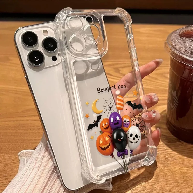 Phone Case For Samsung Galaxy S24 S25 Ultra S26 Plus A17 A27 A56 A55 A57 A37 A07 Balloon Pumpkin Bat Spider Web Moon Star Cover