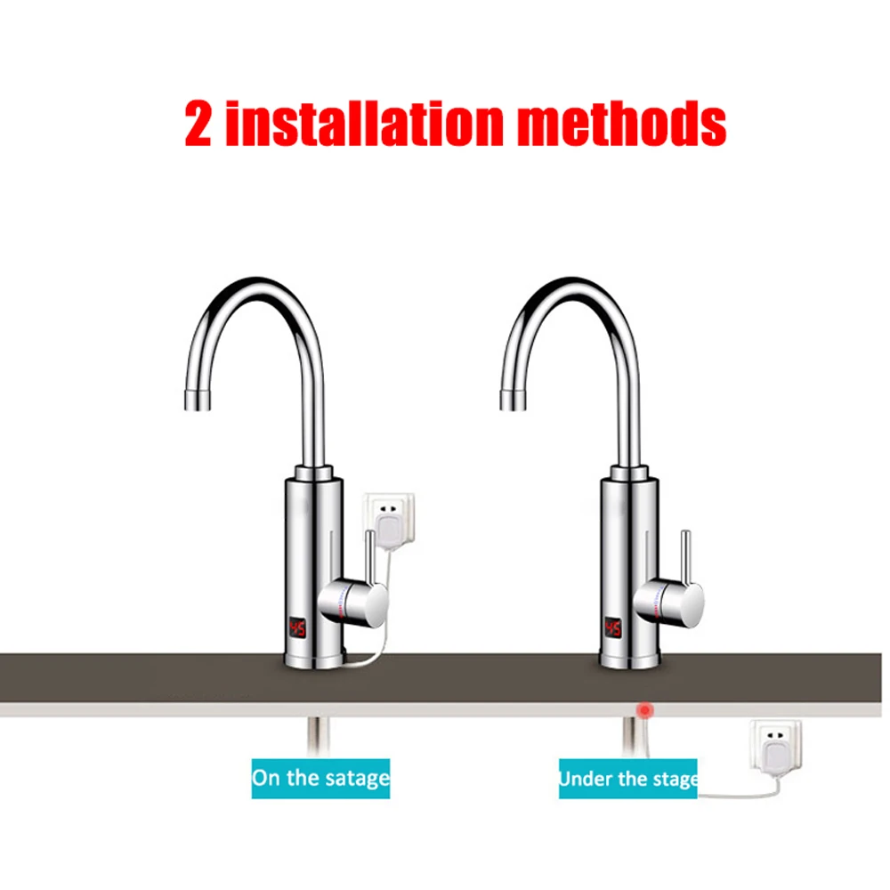 3000W Electric Water Heater Bathroom Kitchen Faucet Tankless Water Heater Tap Flowing Electric Faucet with Temperature Display