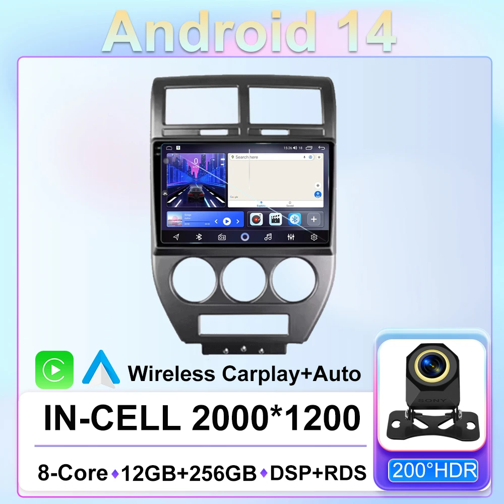 

Android14 For Jeep Compass 1 MK 2006 - 2010 Car auto Radio Multimedia Video Player Navigation GPS 2din HDR QLED Screen Dash Cam