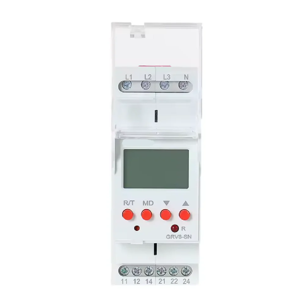 GRV8-SN 3 Phase 4 Wire LCD Digital Voltage Relay, 2SPDT 8AContacts, Over/Under Voltage Phase Loss Monitor