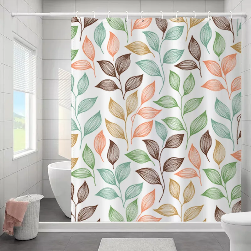 

Modern Simple Colourful Leaf Shower Curtain Waterproof Cloth Bathroom Decorative Shower Curtains Anti-mildew Partition Curtain