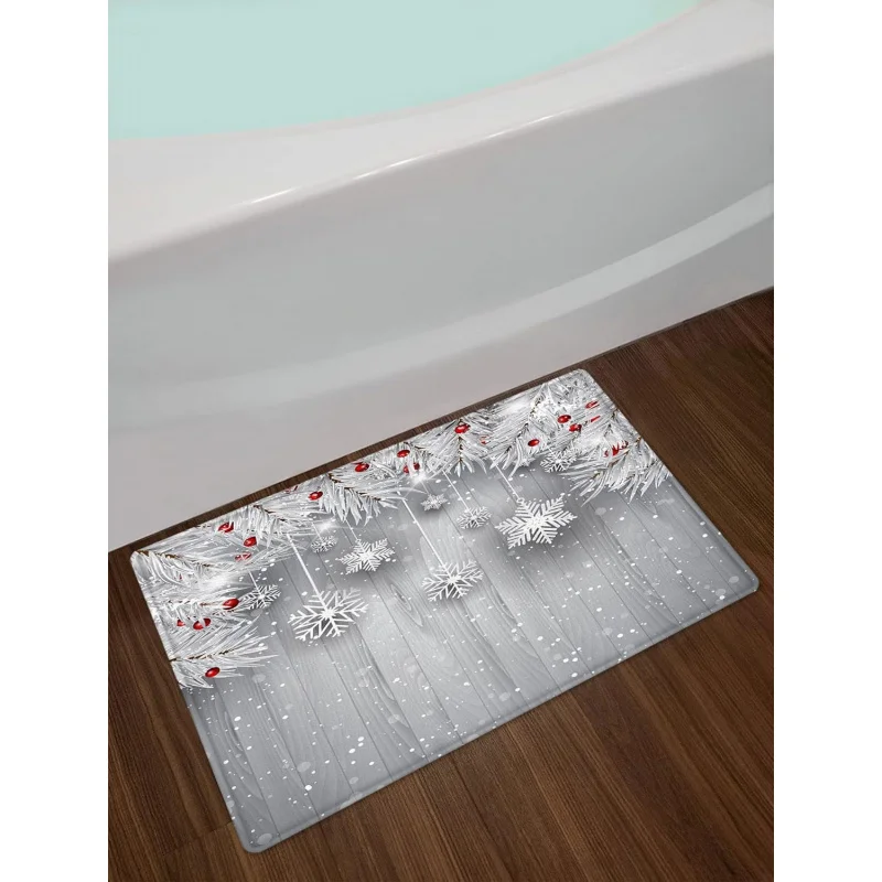 Christmas doormat winter decoration gray snowflakes and red floor mat 61X90cm